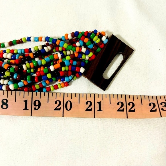 Multi 16 Strand Statement Beaded Rainbow Women’s Wood Clasp Necklace Weighted - Picture 5 of 5